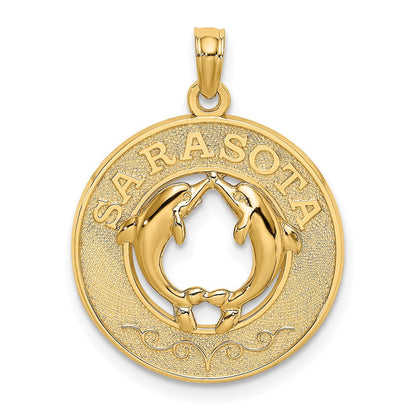 14K Gelbgold SARASOTA-Kreis-Charm mit Delfinen