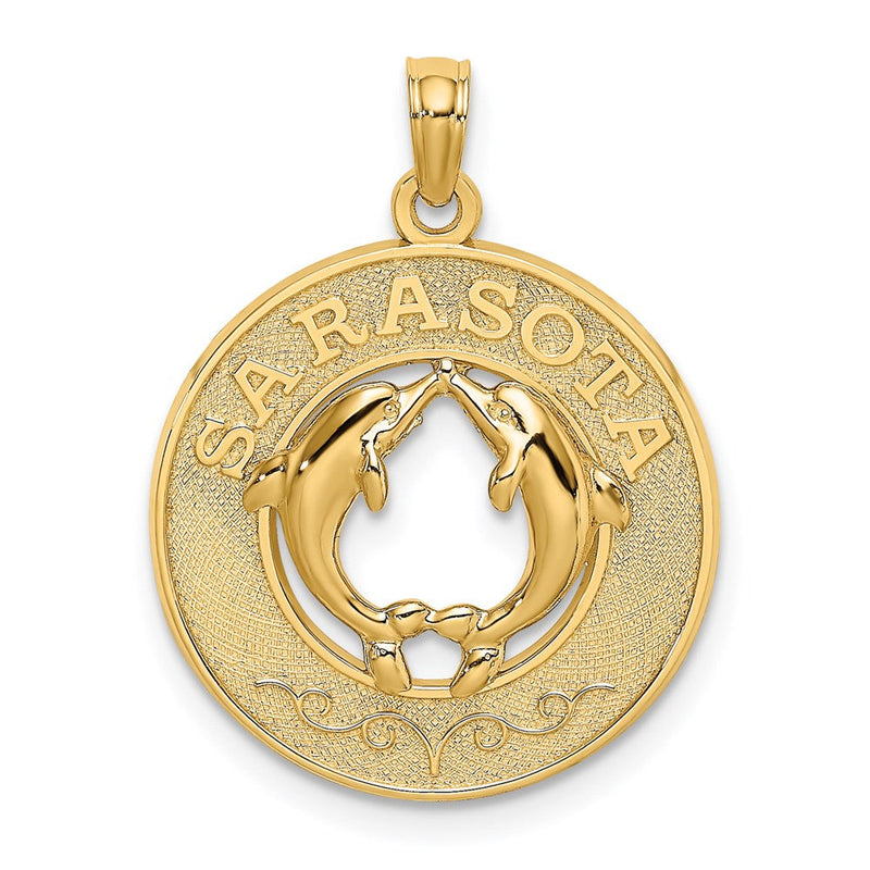 14K Gelbgold SARASOTA-Kreis-Charm mit Delfinen