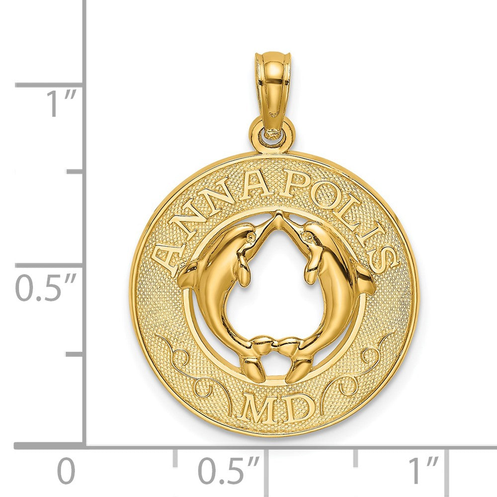 14K Gelbgold Charm „ANNAPOLIS MD" Kreis mit Delfinen