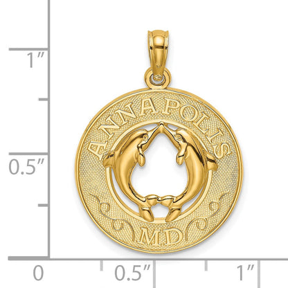 14K Gelbgold Charm „ANNAPOLIS MD" Kreis mit Delfinen