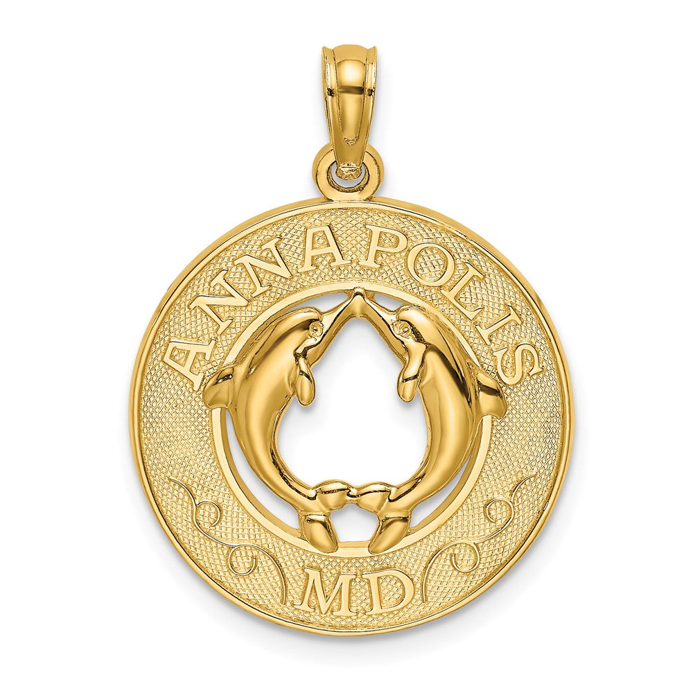 14K Gelbgold Charm „ANNAPOLIS MD" Kreis mit Delfinen