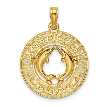 14K Gelbgold Charm „ANNAPOLIS MD" Kreis mit Delfinen