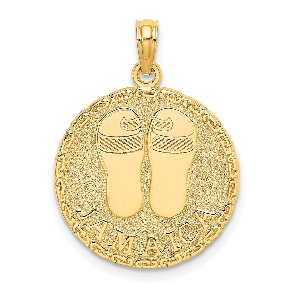14K Gelbgold JAMAICA und Sandalen Runde Scheibenanhänger-Charm