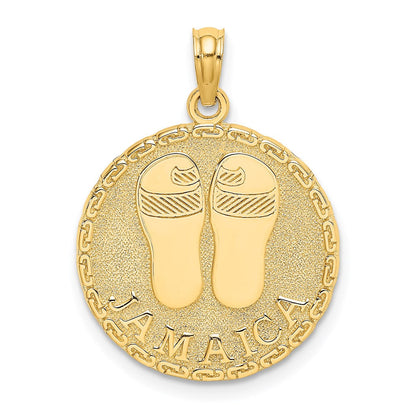 14K Gelbgold JAMAICA und Sandalen Runde Scheibenanhänger-Charm