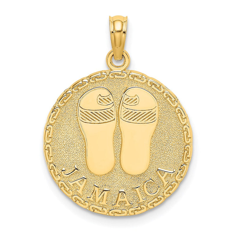 14K Gelbgold JAMAICA und Sandalen Runde Scheibenanhänger-Charm