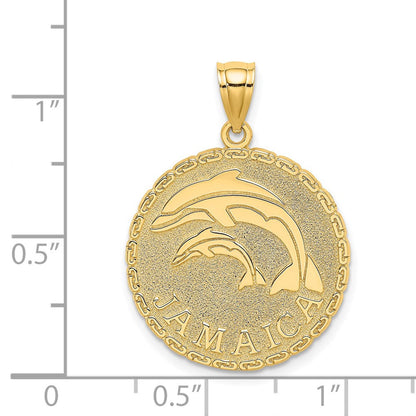 14K Gelbgold Charm-Anhänger mit Scheibenmotiv "JAMAICA" und Delfinen