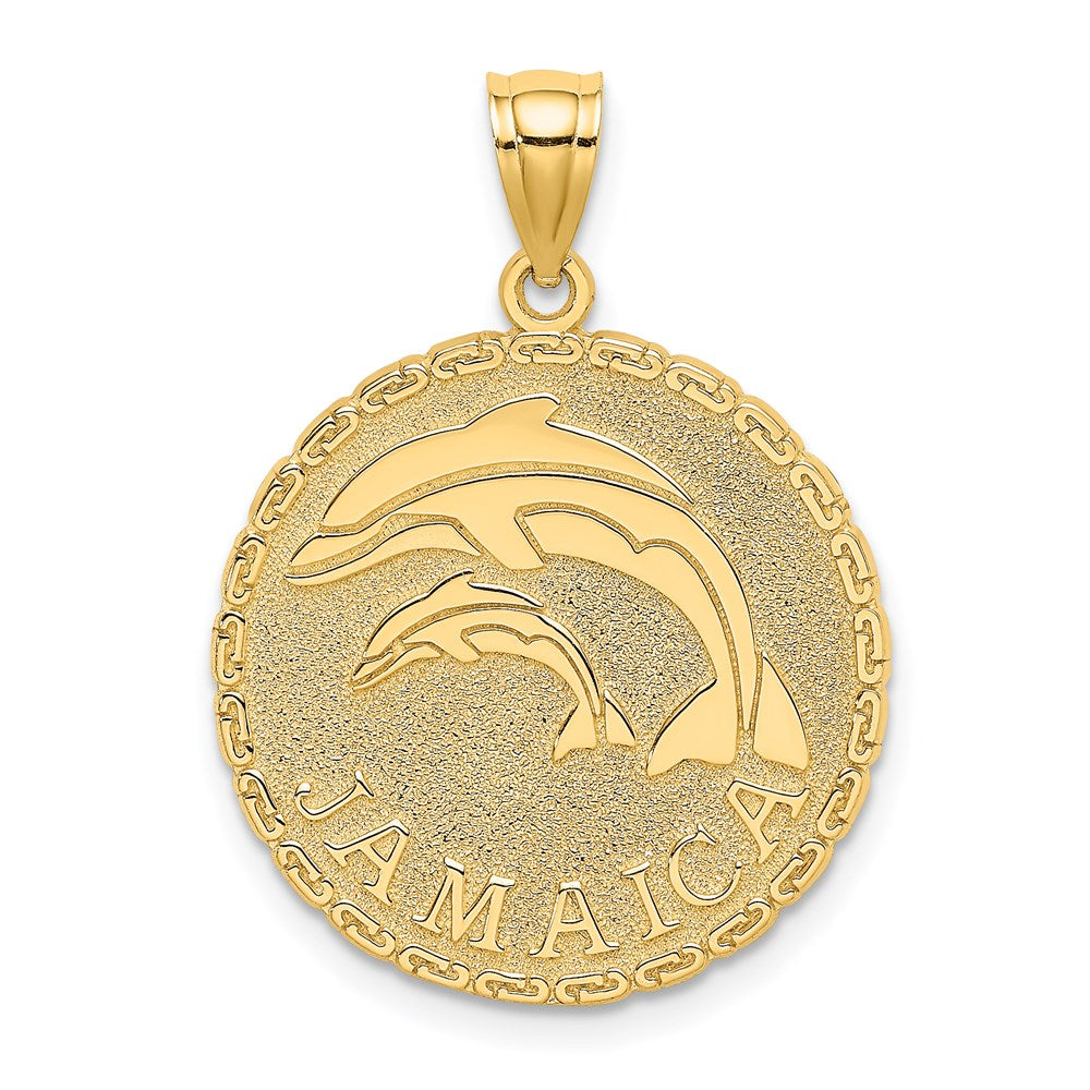 14K Gelbgold Charm-Anhänger mit Scheibenmotiv "JAMAICA" und Delfinen