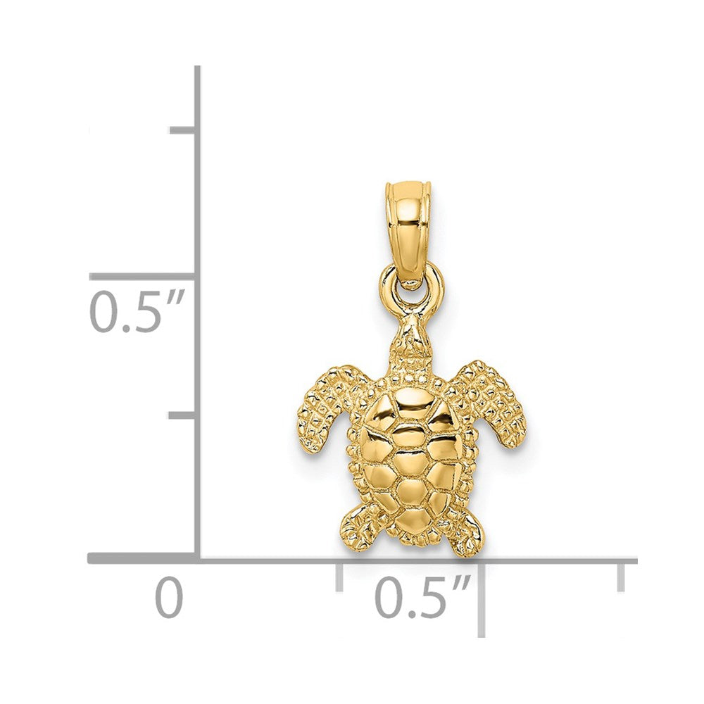 14K Gelbgold 3-d Mini Meer Schildkröte Charm
