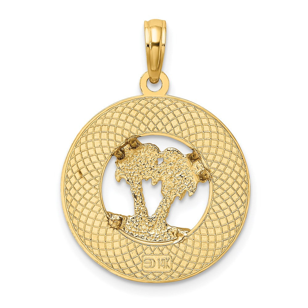 14K Gelbgold Florida-Charm mit doppeltem Palmen-Kreis