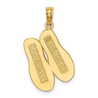14K Gelbgold 3D Großer MYRTLE BEACH Charm mit Flip-Flops