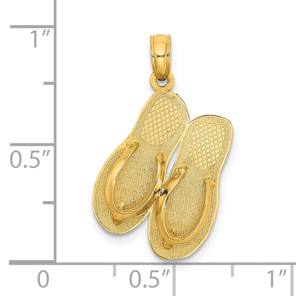 14K Gelbgold 3D Großer MYRTLE BEACH Charm mit Flip-Flops