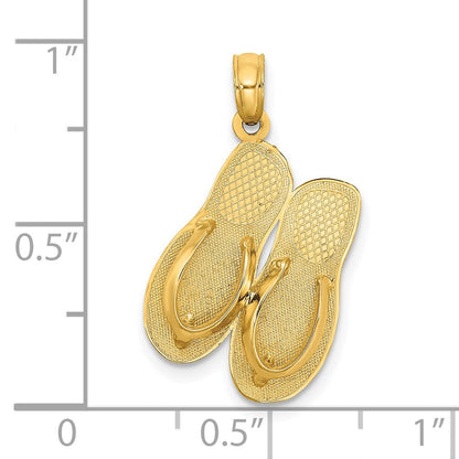 14K Gelbgold 3D Großer MYRTLE BEACH Charm mit Flip-Flops