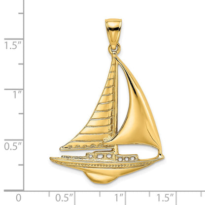 14K Gelbgold Polierter Segelboot-Charm