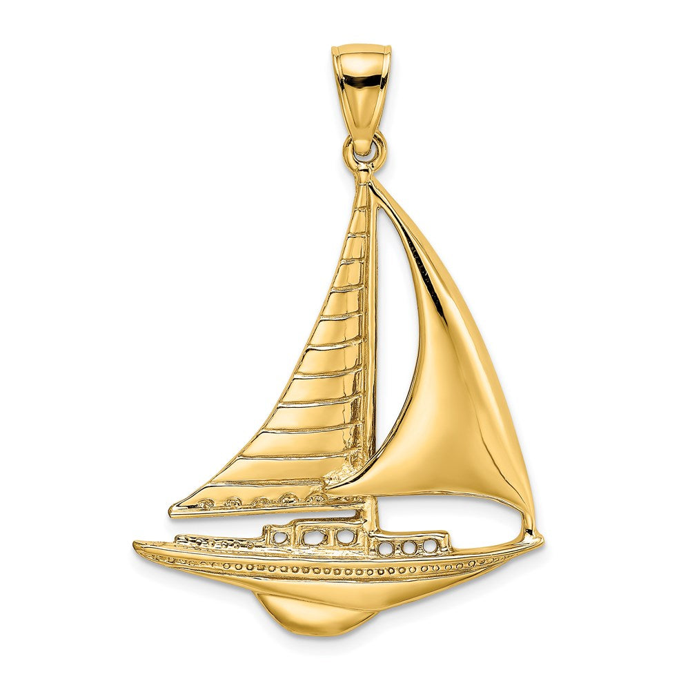 14K Gelbgold Polierter Segelboot-Charm