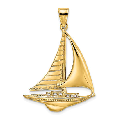 14K Gelbgold Polierter Segelboot-Charm