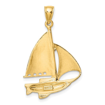 14K Gelbgold polierter Segelboot-Charm