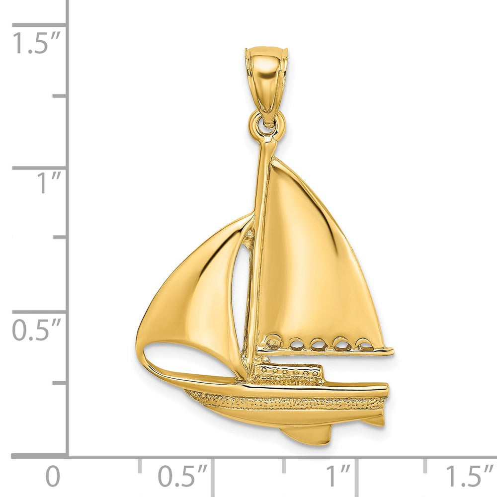 14K Gelbgold polierter Segelboot-Charm