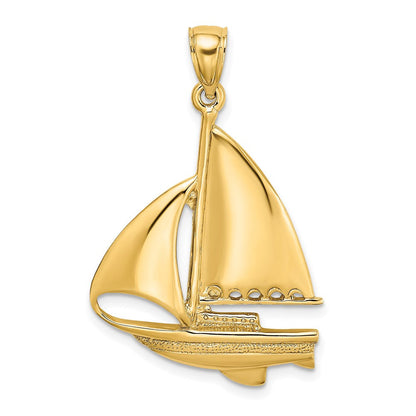 14K Gelbgold polierter Segelboot-Charm