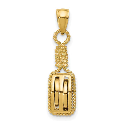 14K Gelbgold 3D-Block-Anker-Flaschenzug-Charm