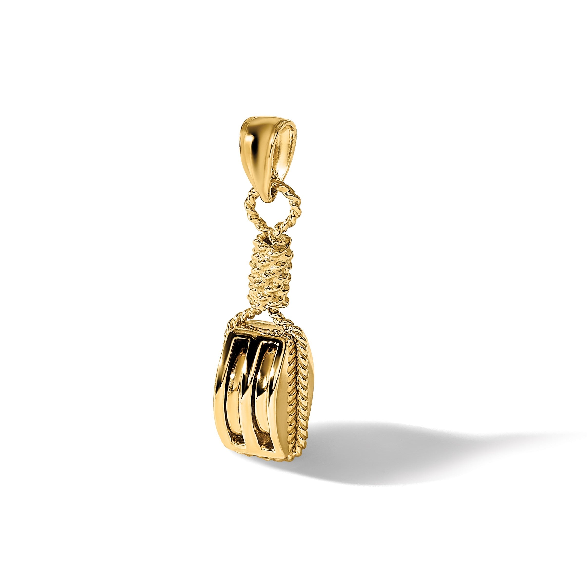 14K Gelbgold 3D-Block-Anker-Flaschenzug-Charm