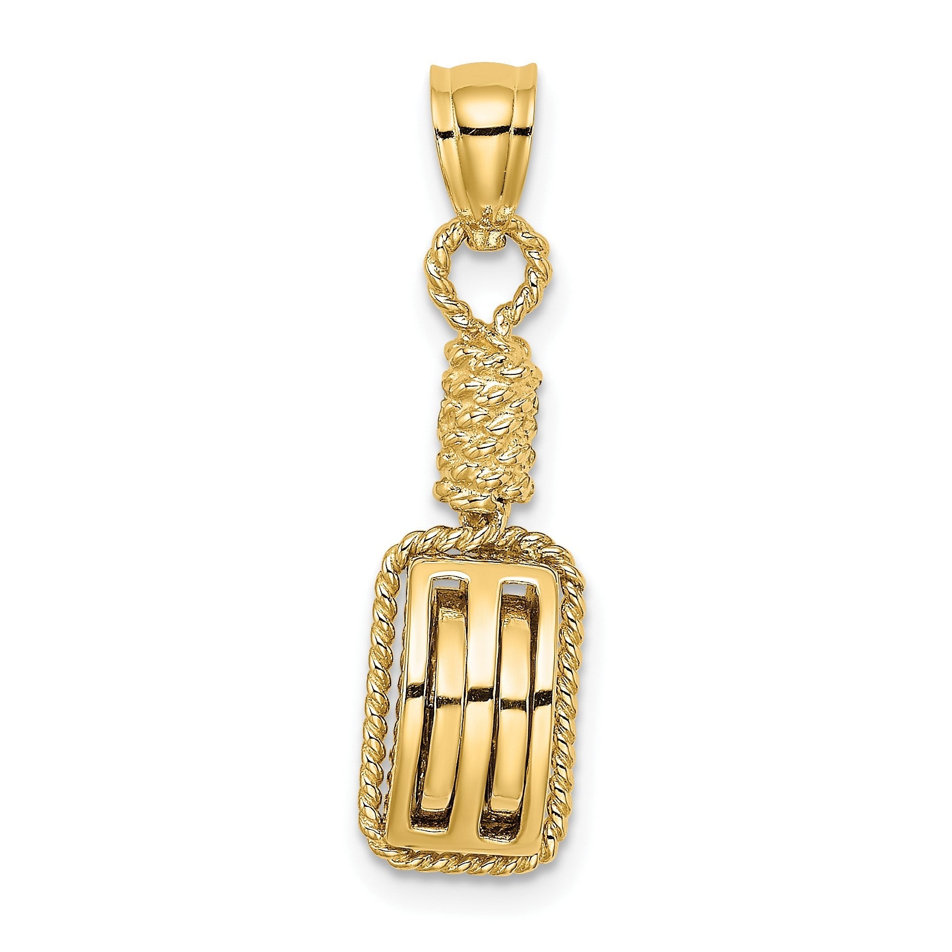 14K Gelbgold 3D-Block-Anker-Flaschenzug-Charm
