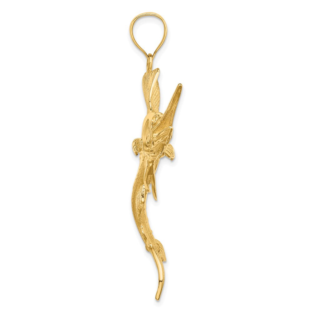 14K Gelbgold 3-D Polierter Texturierter Segelfisch-Charm