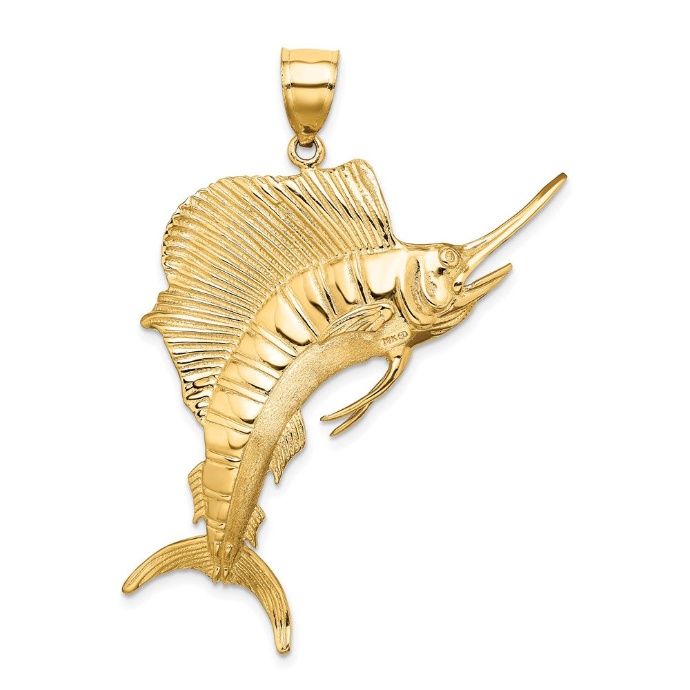 14K Gelbgold 3-D Polierter Texturierter Segelfisch-Charm
