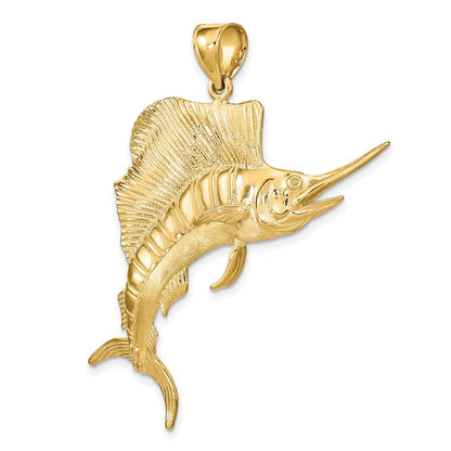 14K Gelbgold 3-D Polierter Texturierter Segelfisch-Charm