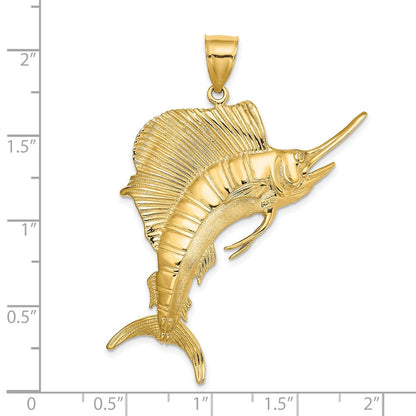 14K Gelbgold 3-D Polierter Texturierter Segelfisch-Charm