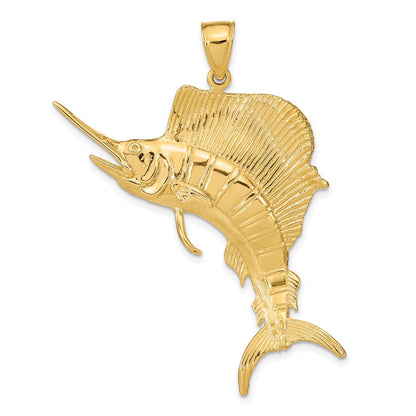 14K Gelbgold 3-D Polierter Texturierter Segelfisch-Charm