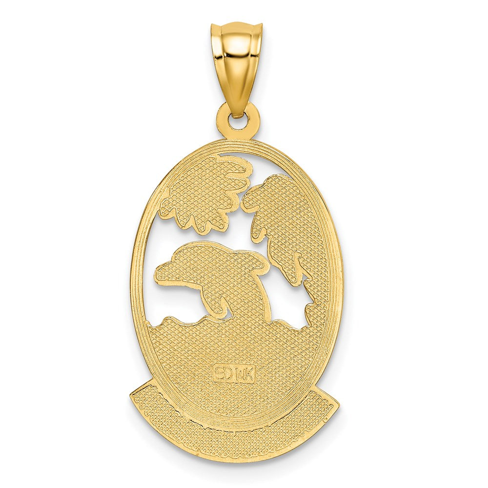 14K Gelbgold polierter Charm „KAUAI“ mit Delfinen und Wellen