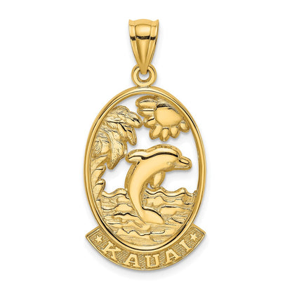 14K Gelbgold polierter Charm „KAUAI“ mit Delfinen und Wellen
