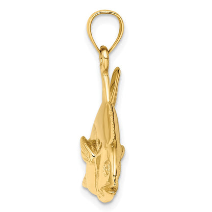 14K Gelbgold Poliert Pompano-Fisch-Charm 3D