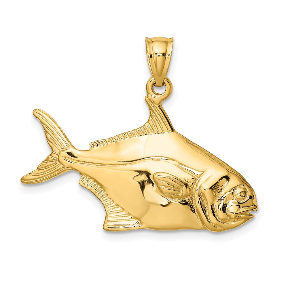 14K Gelbgold Poliert Pompano-Fisch-Charm 3D