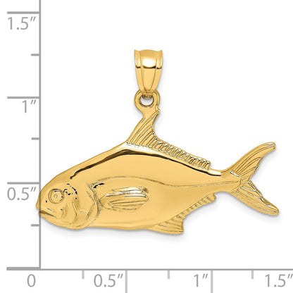 14K Gelbgold Poliert Pompano-Fisch-Charm 3D