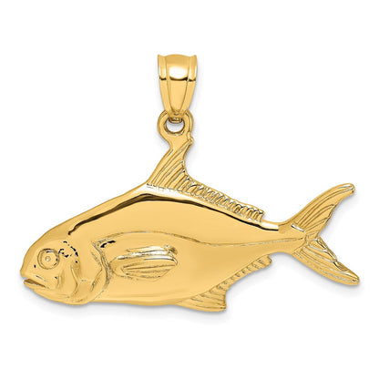 14K Gelbgold Poliert Pompano-Fisch-Charm 3D