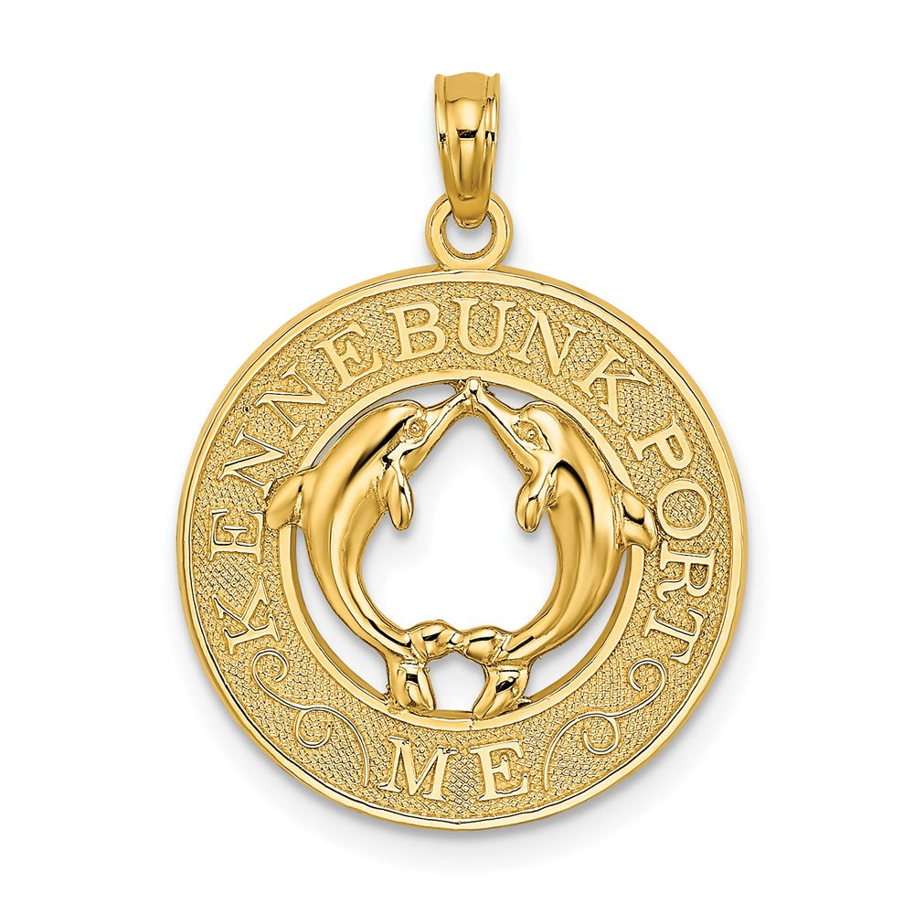 14k Gelbgold Charm „KENNEBUNKPORT ME“ mit Delfinen