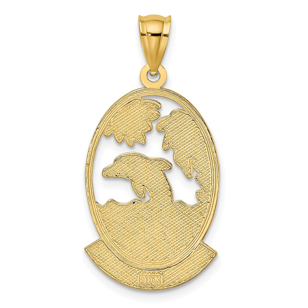 14K Gelbgold Charm "JAMAICA" mit Delfin-Sonnenuntergangsmotiv