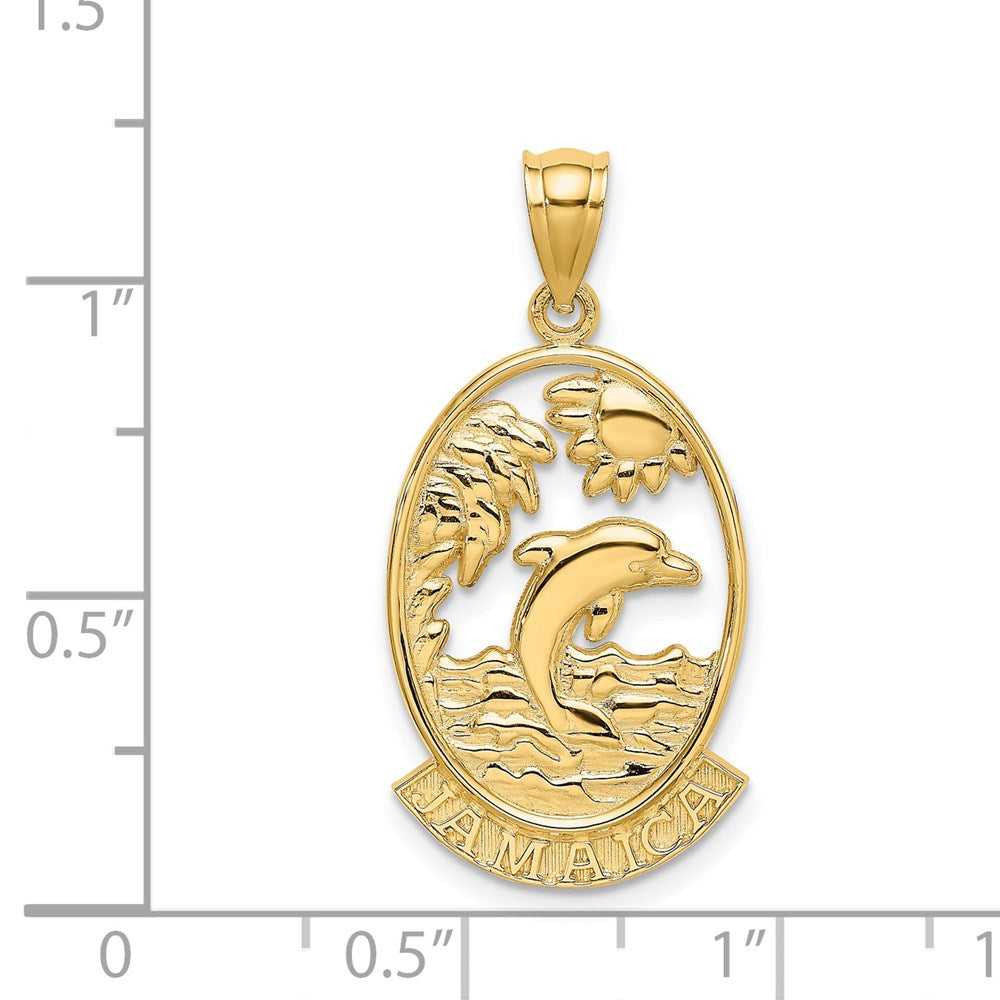 14K Gelbgold Charm "JAMAICA" mit Delfin-Sonnenuntergangsmotiv