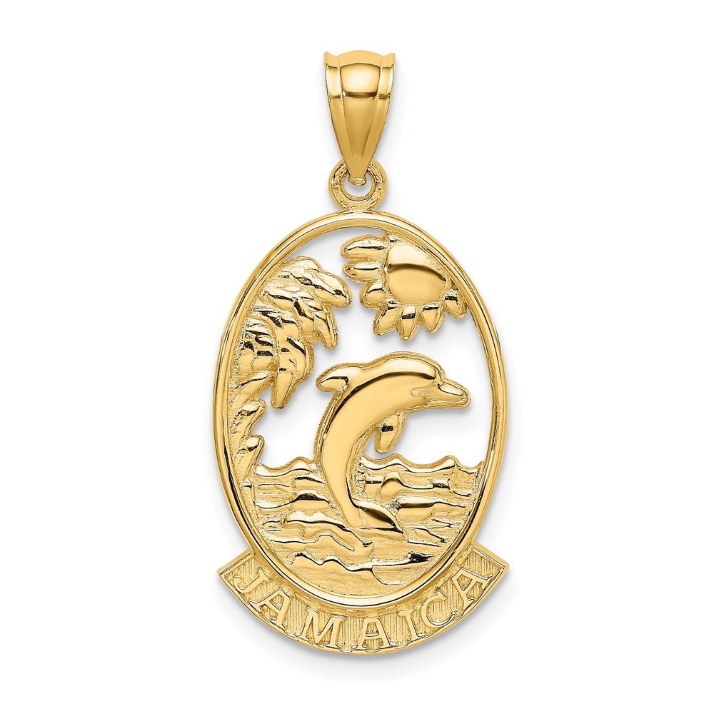 14K Gelbgold Charm "JAMAICA" mit Delfin-Sonnenuntergangsmotiv