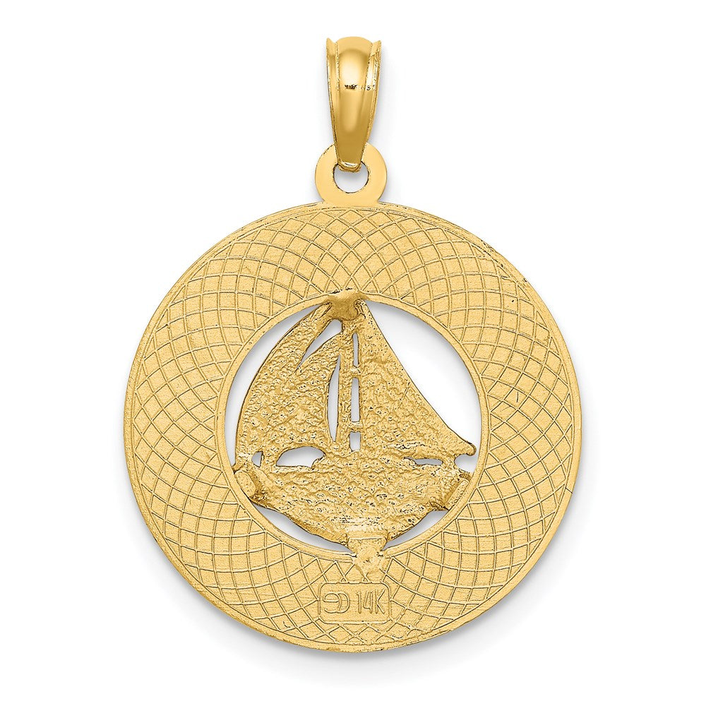 14K Gelbgold CANCUN Charm mit Segelboot-Kreis