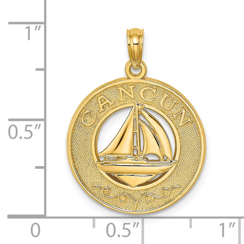 14K Gelbgold CANCUN Charm mit Segelboot-Kreis