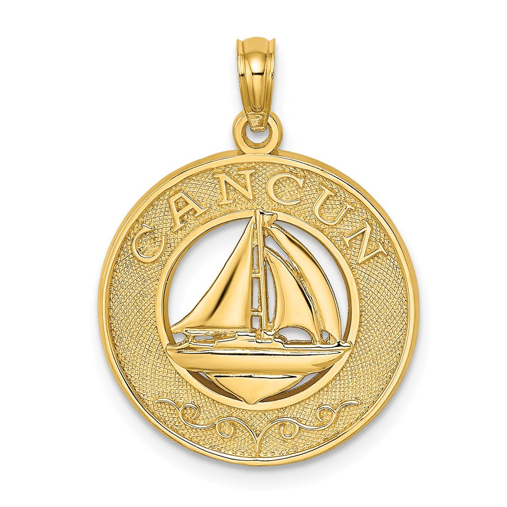 14K Gelbgold CANCUN Charm mit Segelboot-Kreis