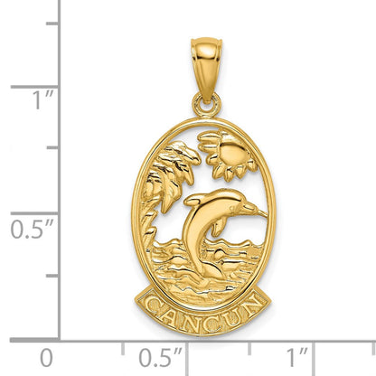 14K Gelbgold Charm „CANCUN" mit Delfin-Sonnenuntergangsszene