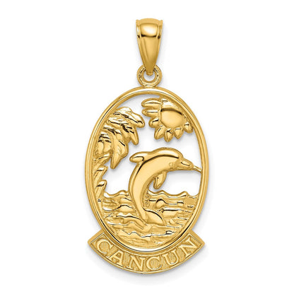 14K Gelbgold Charm „CANCUN" mit Delfin-Sonnenuntergangsszene