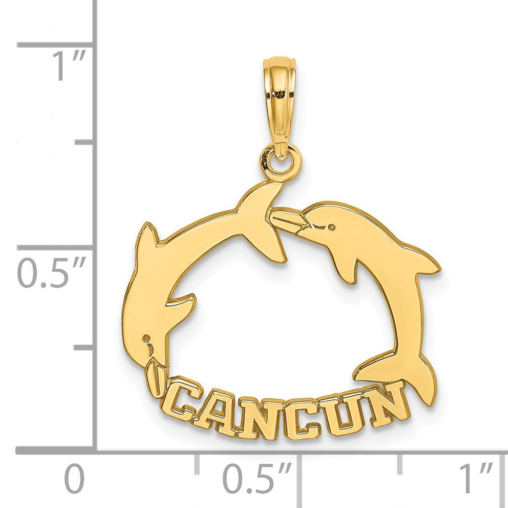 14K Gelbgold Cancun mit Doppelt Springend Delfin Charm
