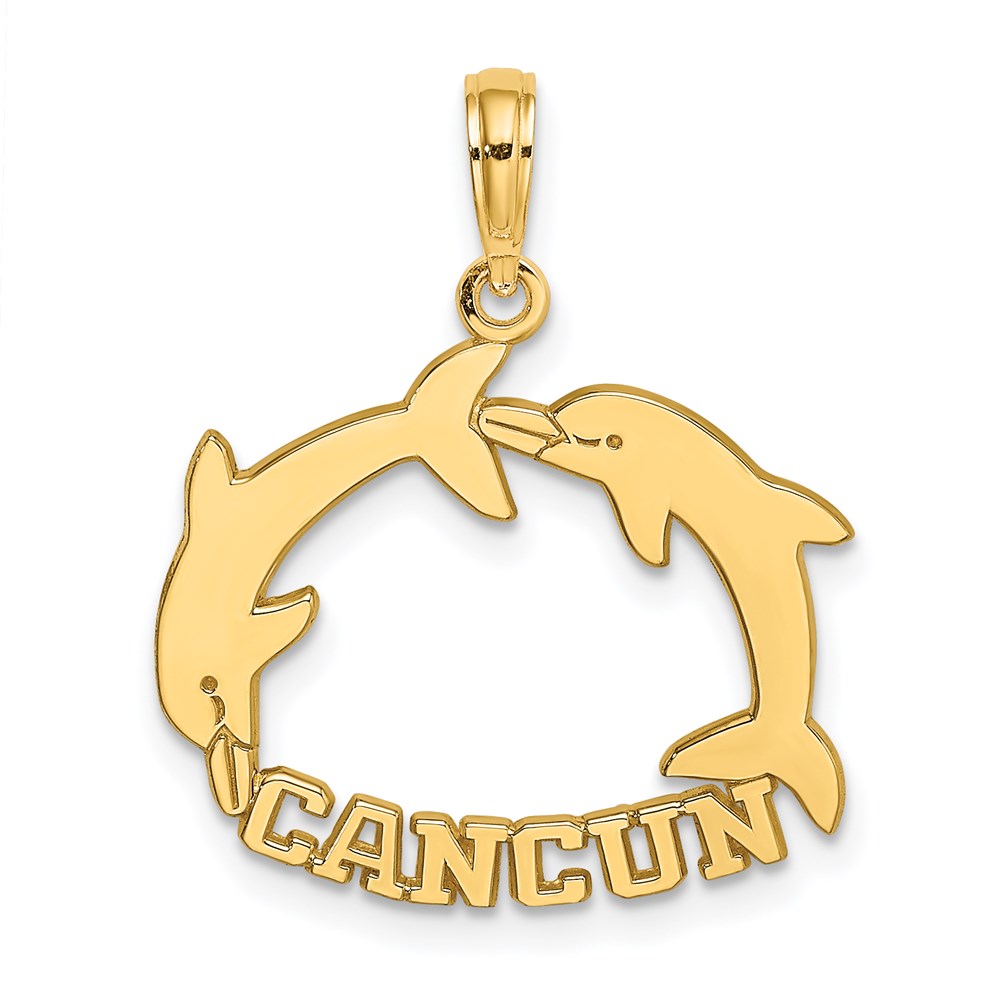 14K Gelbgold Cancun mit Doppelt Springend Delfin Charm