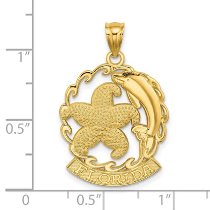 14K Gelbgold FLORIDA Seestern- und Delfin-Wellen-Charm