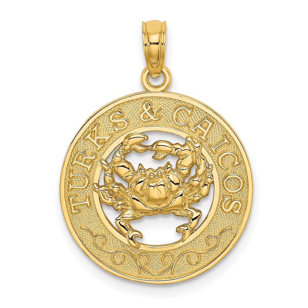 14K Gelbgold Kreis-Charm "Turks and Caicos" mit Krabbe
