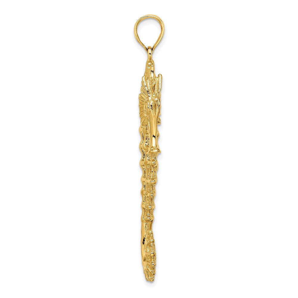 14K Gelbgold Charm Seepferdchen strukturiert 3D